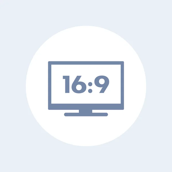 Icono de televisión de pantalla ancha en blanco, relación de aspecto 16: 9 — Archivo Imágenes Vectoriales