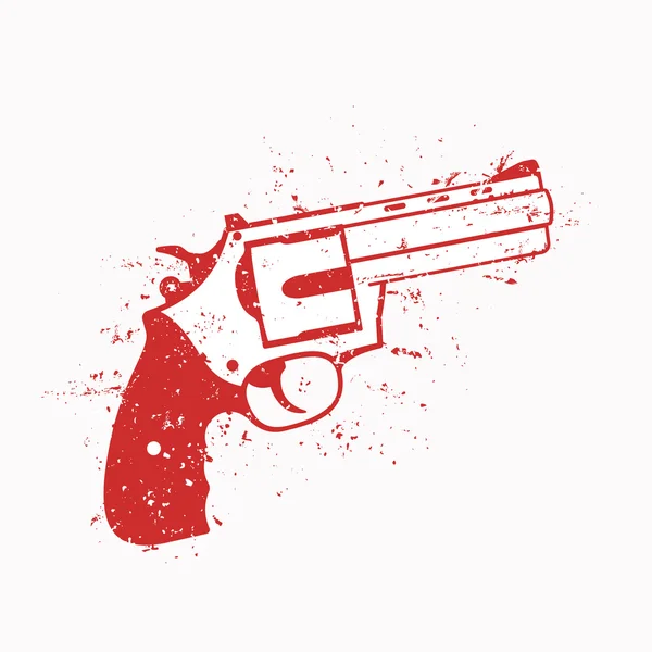 Revólver con grunge, rojo sobre blanco, ilustración vectorial — Vector de stock