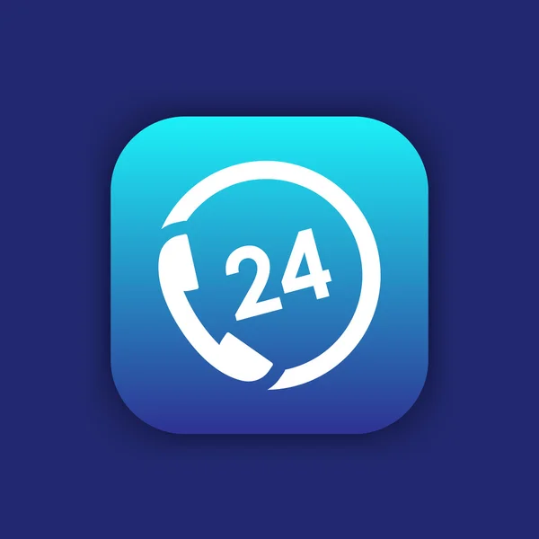 Icono de servicio de 24 horas, botón, teléfono, llámenos, soporte, ilustración de vectores — Vector de stock