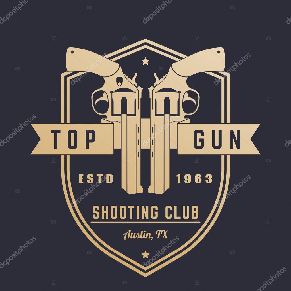 Gun club vintage logo, emblem with revolvers on shield