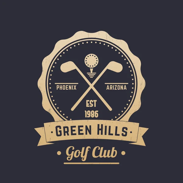 Vintage λογότυπο Golf club, έμβλημα, διέσχισε γκολφ κλαμπ, χρυσό στο σκοτάδι — Διανυσματικό Αρχείο