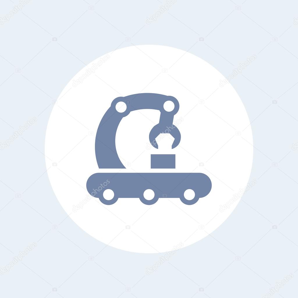 Conveyor line icon isolated on white, production, assembly line, factory, manufacture