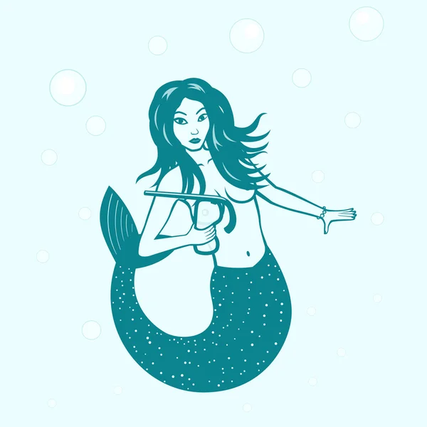 Sirena con maschera subacquea in mano, illustrazione vettoriale — Vettoriale Stock