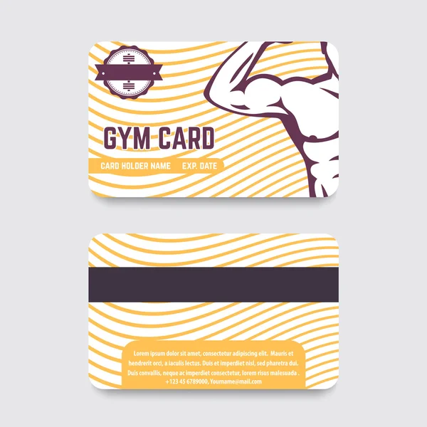 Fitnessclub, Gymnastikkartendesign mit starkem Athleten, Vektorillustration — Stockvektor