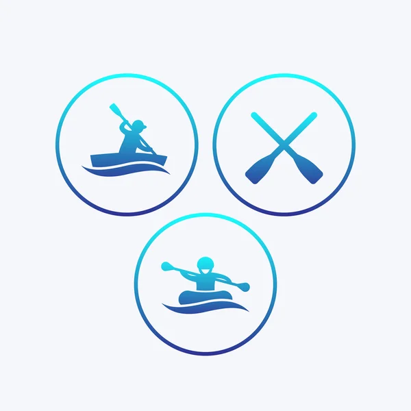 Rowing, kayaking, rafting, canoe, boat, oars icons with gradient