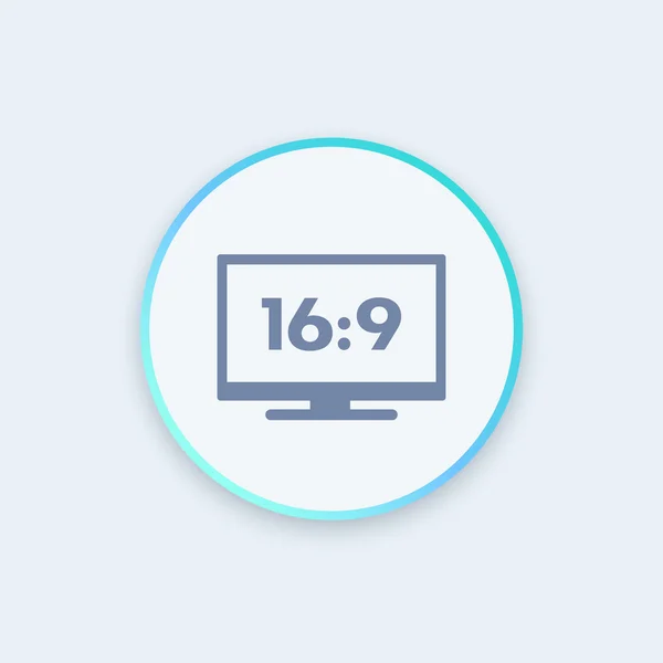 Icono de televisión de pantalla ancha, signo, relación de aspecto 16: 9 — Archivo Imágenes Vectoriales