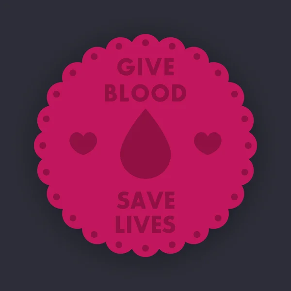 Cartel de donación de sangre, diseño de la insignia — Vector de stock