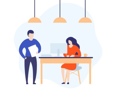 Açık ofiste çalışan insanlar, vektör