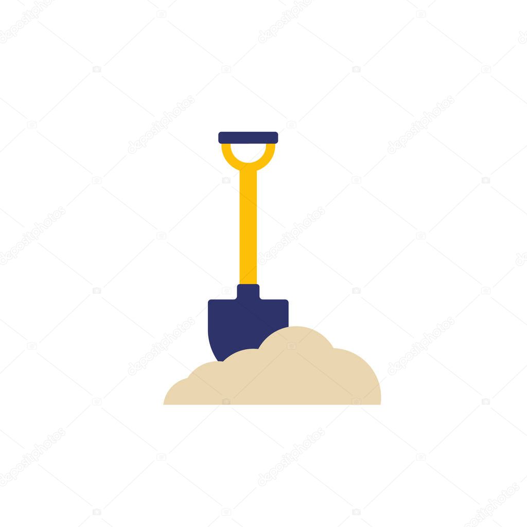 Shovel in dirt, vector flat icon