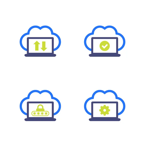 Synchroniser avec le cloud, icônes de données protégées — Image vectorielle