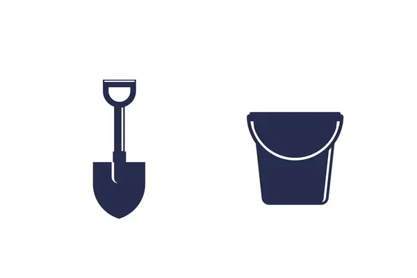 Иконки лопаты и ведра изолированы на белом — стоковый вектор