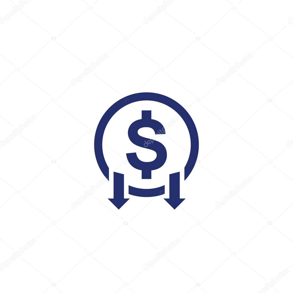reduce costs icon, price reduction vector