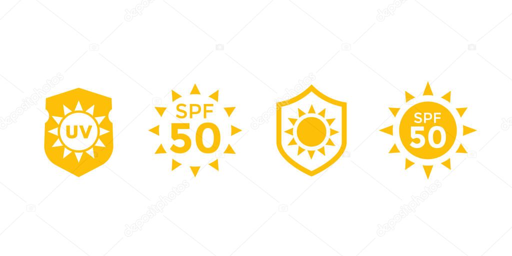 Sun block, protect from uv radiation and SPF 50 vector icons, eps 10 file, easy to edit