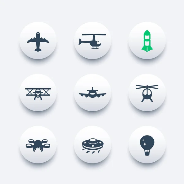 Conjunto de iconos de aeronaves, aviación, transporte aéreo — Vector de stock