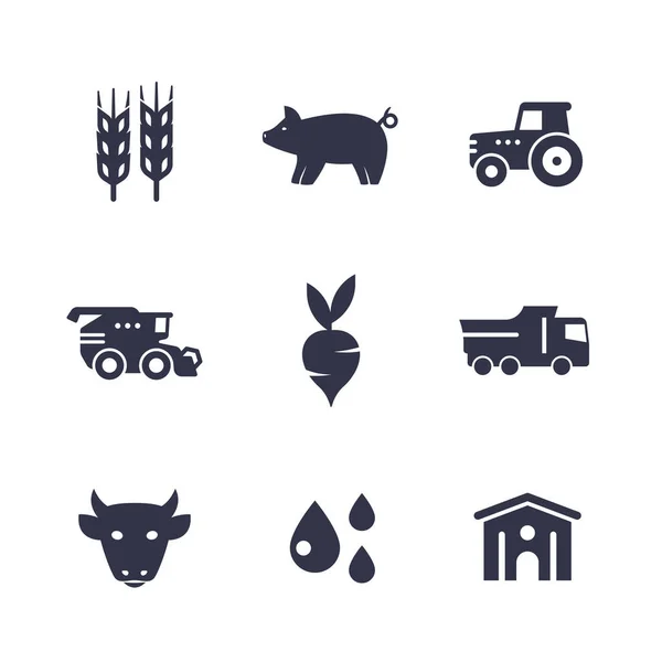 Agricultura, iconos de la agricultura aislados en blanco — Archivo Imágenes Vectoriales