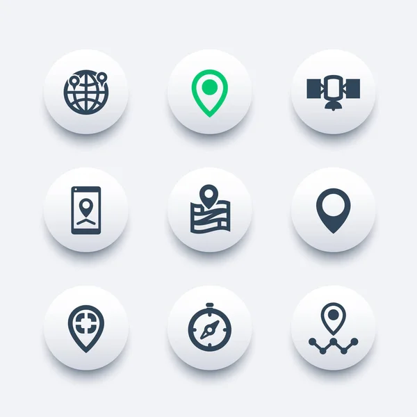 Conjunto de iconos de navegación, marcas de ubicación, punteros de mapa — Vector de stock