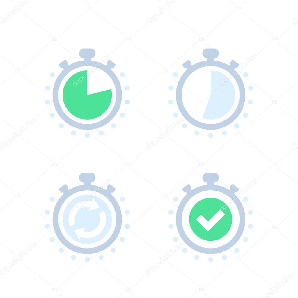 Chronometer, timer, countdown icons on white, eps 10 file, easy to edit