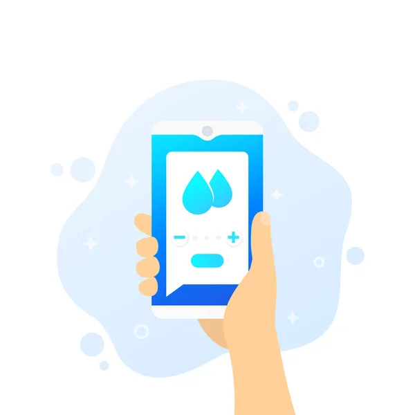 App per il controllo dell'umidità, smartphone in mano, vettore — Vettoriale Stock