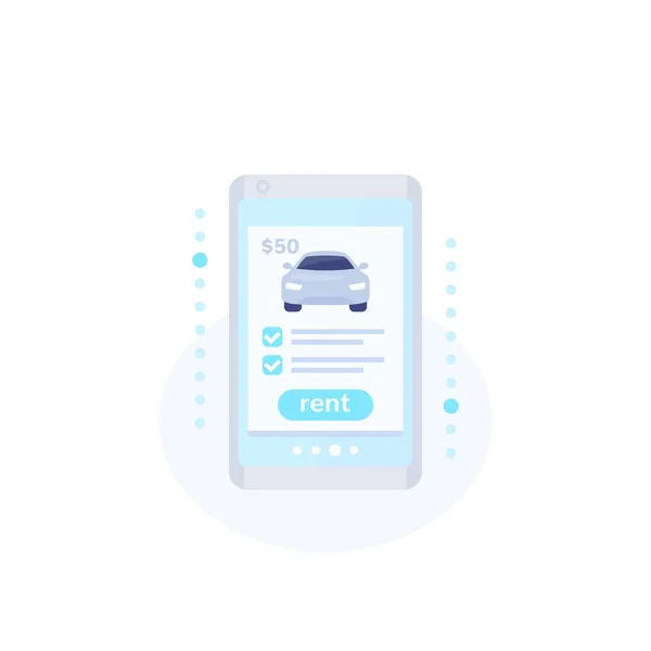 Noleggio auto app mobile, icona vettoriale — Vettoriale Stock