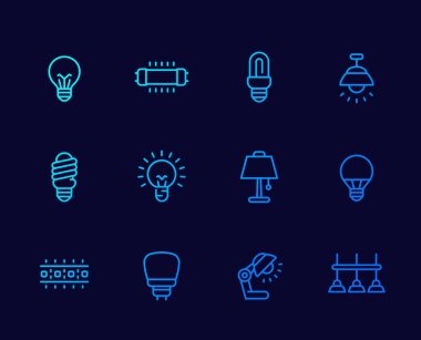 Ampuller, aydınlatma ve lambalar çizgi simgeleri