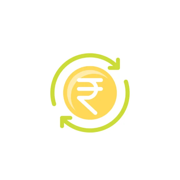 Roupie indienne icône vectorielle cashback sur blanc — Image vectorielle