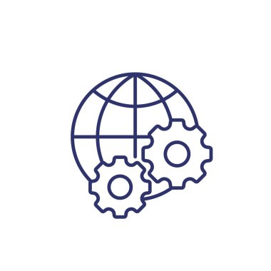 dünya ve vites simgesi, çizgi vektör sanatı