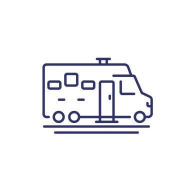 Kamp hattı ikonu, kamp minibüsü, beyaz karavan.