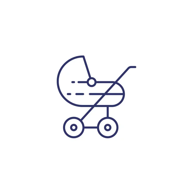 Baby stroller icon on white, line — Stock Vector