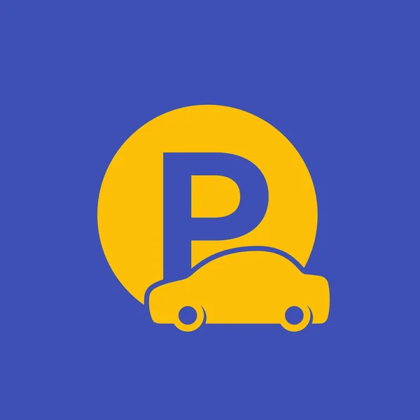 Segnaletica stradale parcheggio, icona vettoriale con auto — Vettoriale Stock