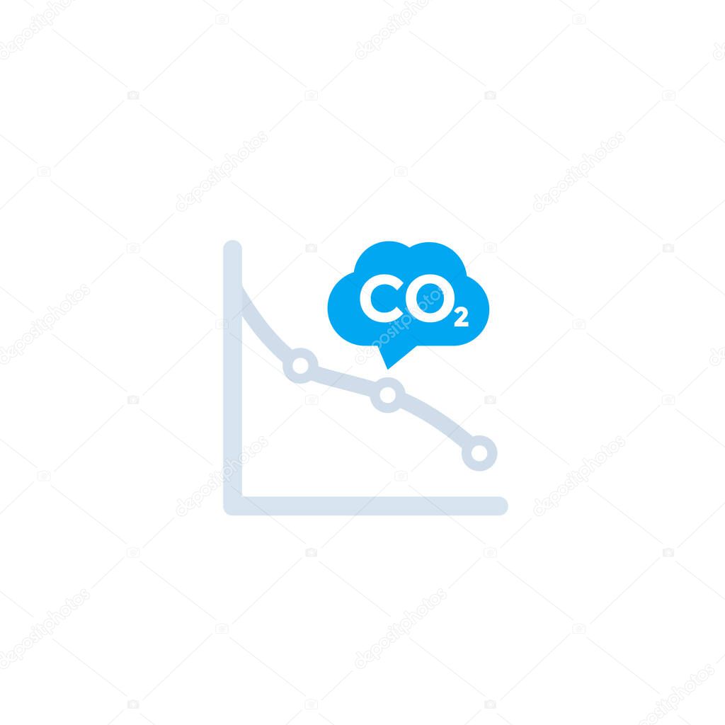co2, carbon emissions reduction icon with graph