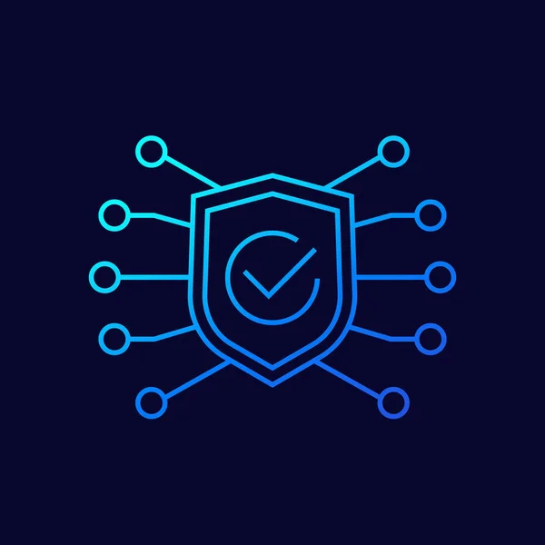 Icono lineal de seguridad cibernética con escudo — Vector de stock