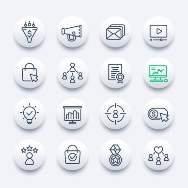 digital marketing line icons, vector set clipart