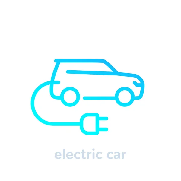 Voiture électrique avec fiche, icône de ligne EV — Image vectorielle
