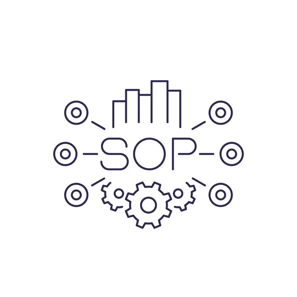 SOP, icono del procedimiento operativo estándar, línea de arte — Vector de stock