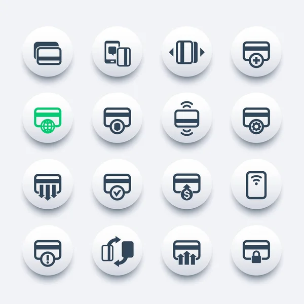 Kredietkaarten pictogrammen ingesteld voor mobiele bankieren apps — Stockvector