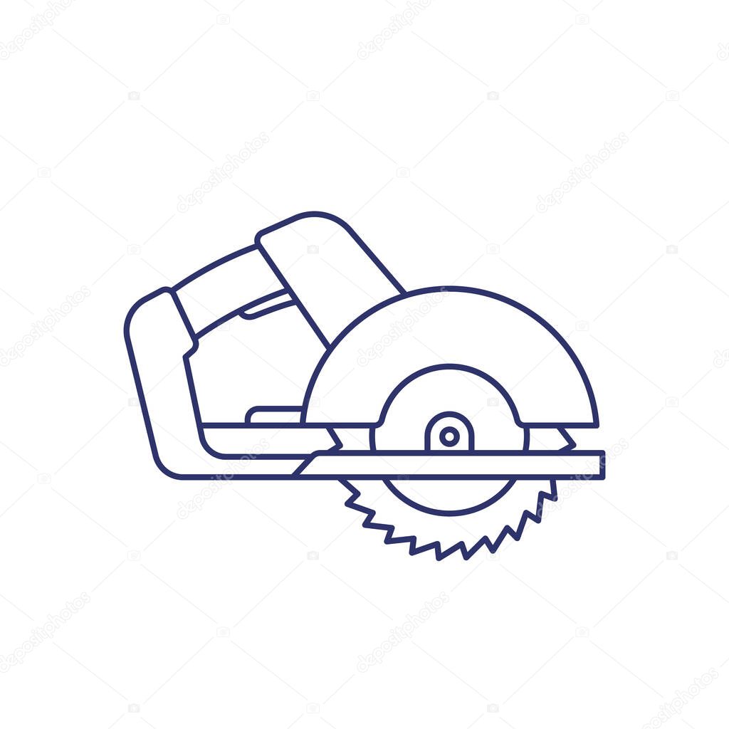 circular saw, vector line icon on white