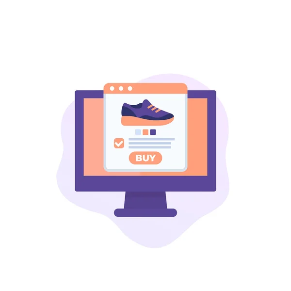 Tienda de zapatos en línea, el comercio electrónico icono vector de compras — Archivo Imágenes Vectoriales