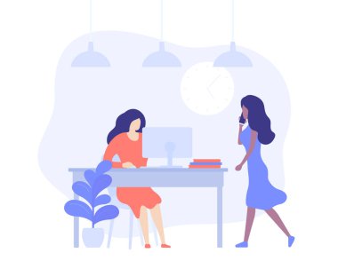 Açık ofiste çalışan kızlar, vektör