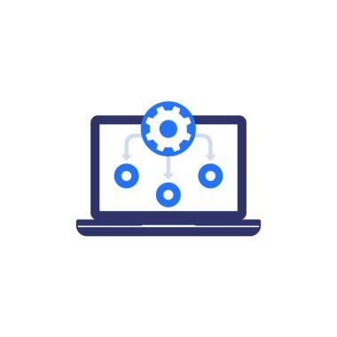 dizüstü bilgisayarı ve vektörü olan dişli ve bilgisayar simgesi