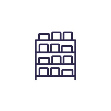 Envanter, raflardaki kutular satır simgesi, vektör