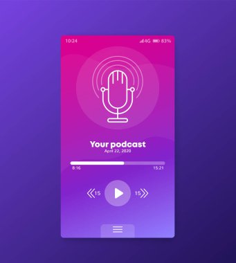 Podcast uygulaması, mobil ui vektör tasarımı