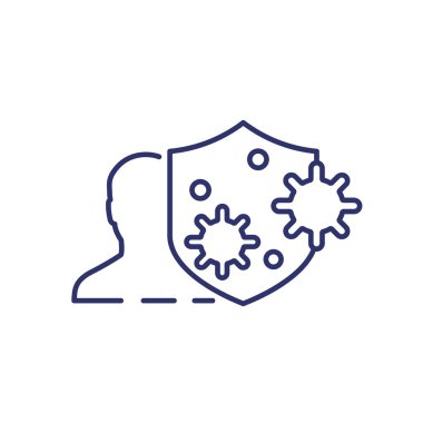 İnsan ve kalkan ile virüs koruma çizgisi simgesi