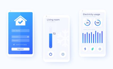 Akıllı ev uygulaması mobil ui kit, vektör