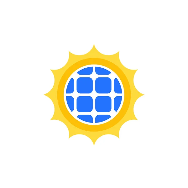 Logotipo de energía solar, sol y panel solar icono — Vector de stock