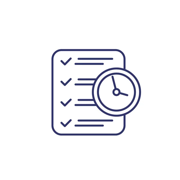 Tijdmanagementlijn icoon met checklist en klok — Stockvector
