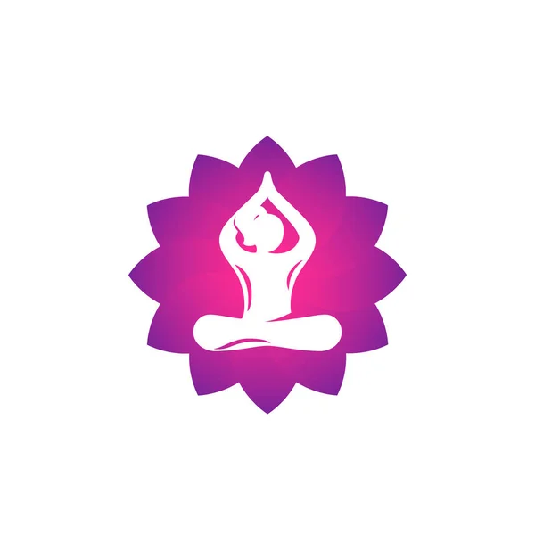 Yoga logo, meditatie, lotushouding, meisje mediteert — Stockvector