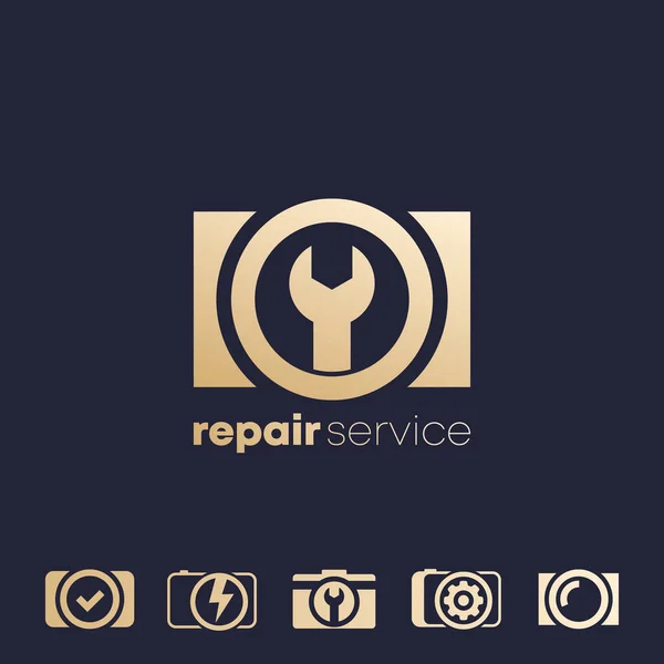 Servicio de reparación de cámara vector logo iconos conjunto — Archivo Imágenes Vectoriales