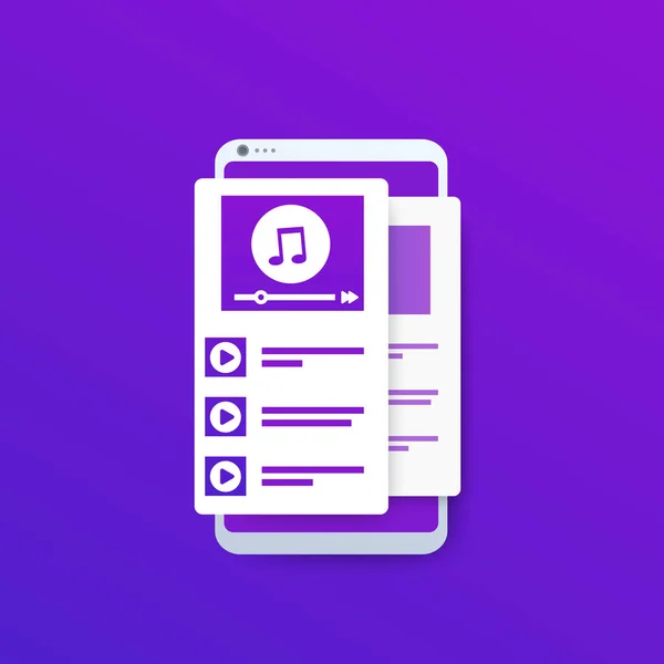 Musikplayer mit Wiedergabeliste im Smartphone, Vektor — Stockvektor