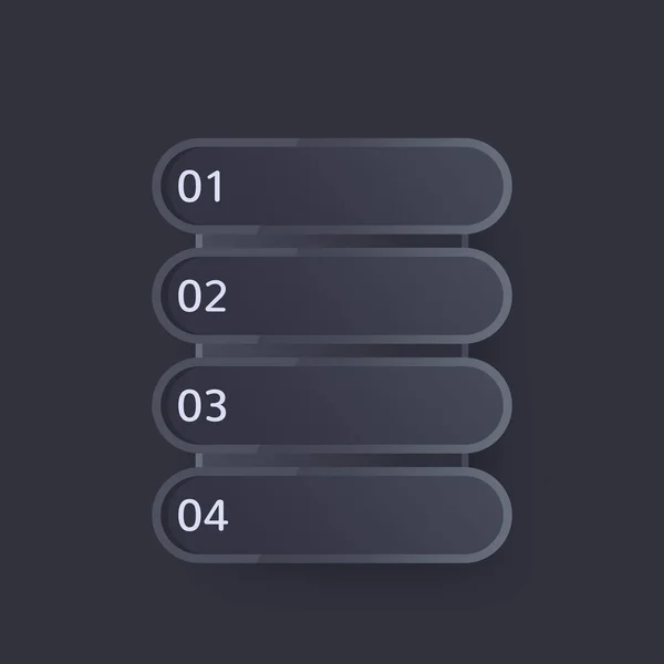 1, 2, 3, 4 étapes, conception de la barre de progression dans l'obscurité — Image vectorielle