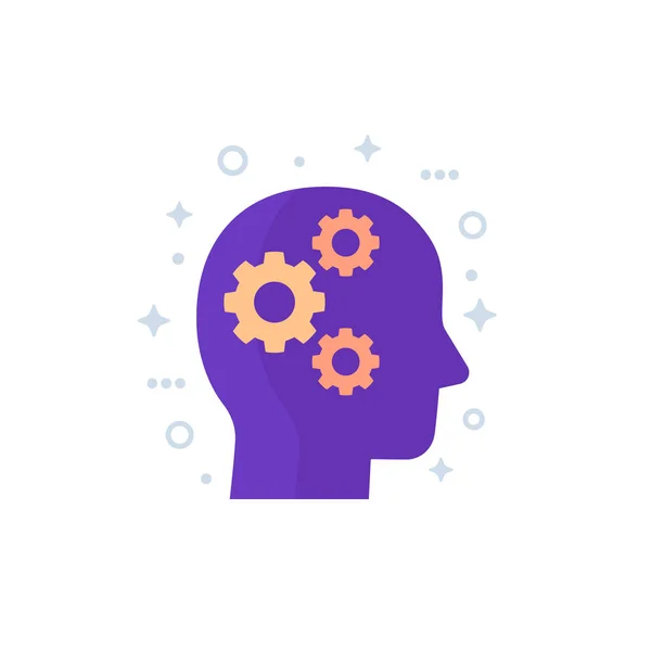 Thinking, gears in a head icon, vector — стоковый вектор